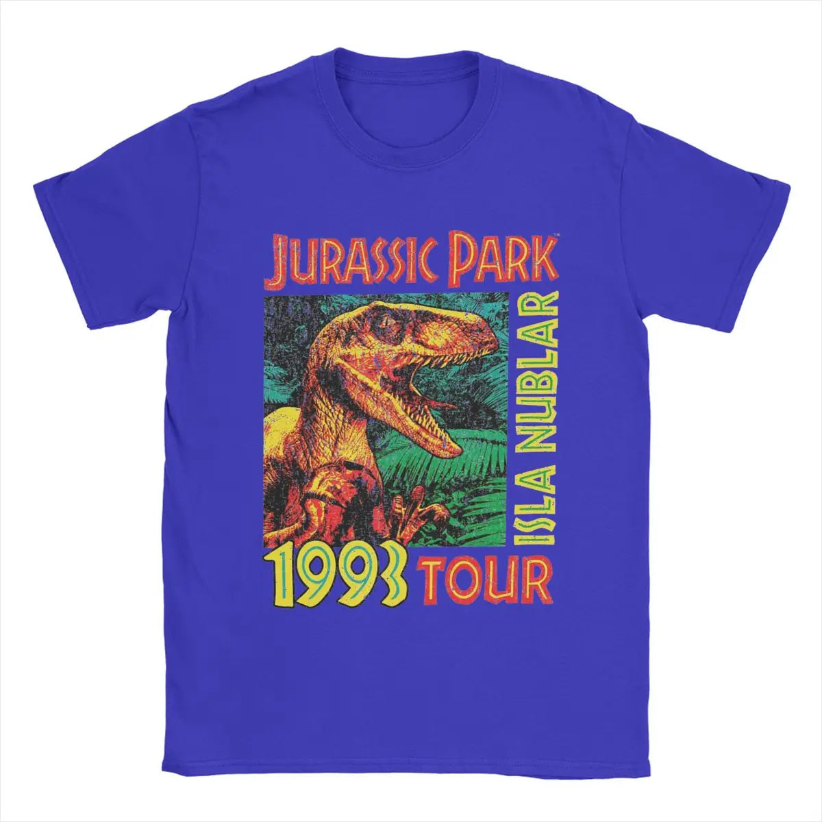 تي شيرت رجالي من Jurassic Park Tour 1993 مصنوع من القطن الخالص بأكمام قصيرة ورقبة دائرية ورسومات جرافيكية