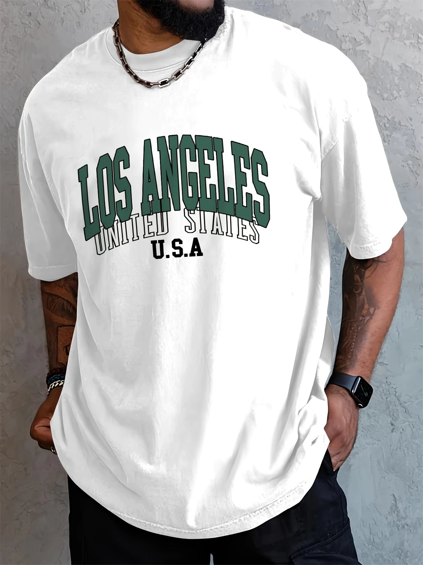 Men's summer 100 cotton fashionable casual loose plus size Chicago USA printed sports round neck short sleeved T-shirt top