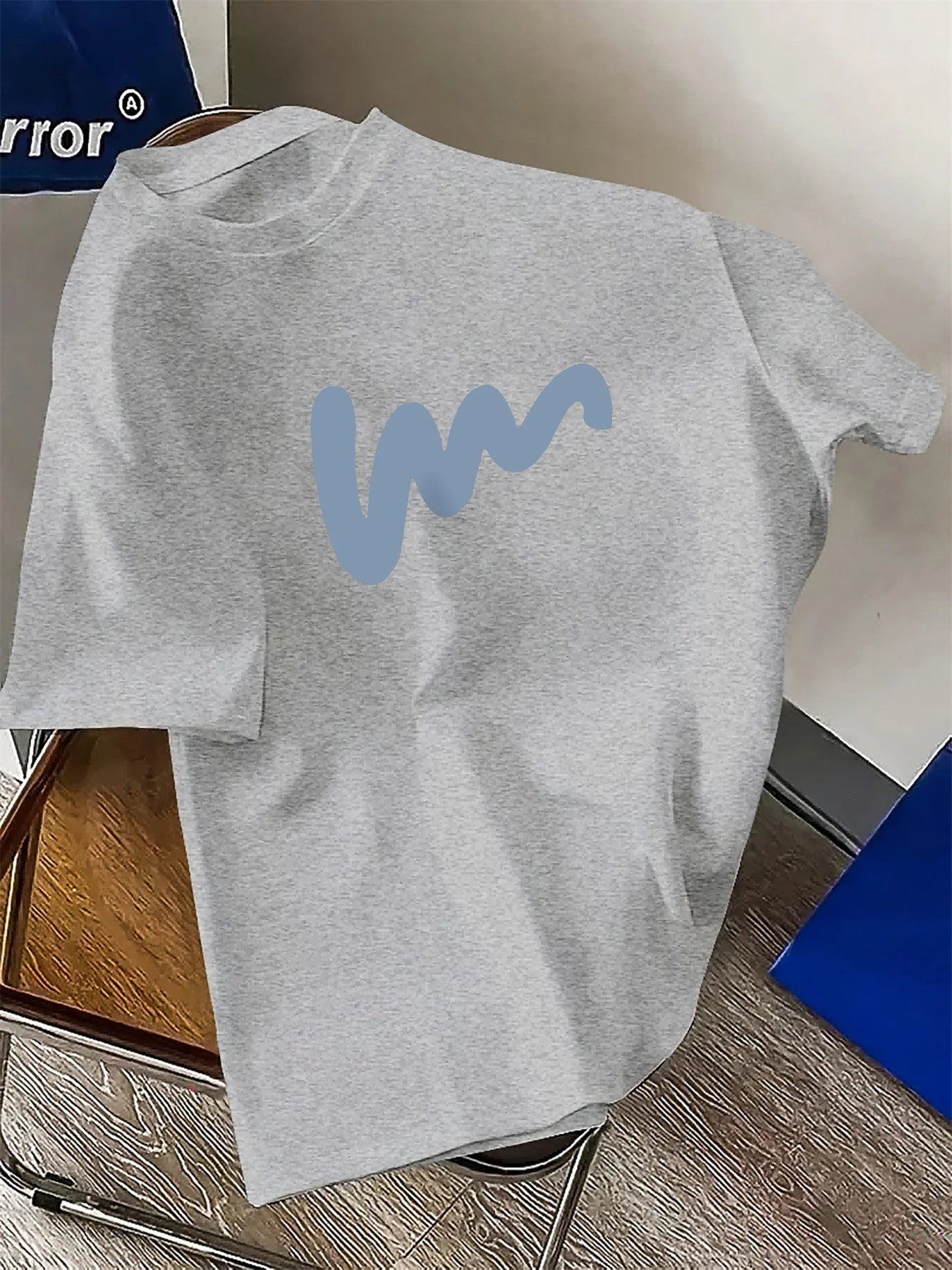 تيشيرت صيفي رجالي قطني 100%، مريح، فضفاض، واسع، مطبوع عليه نقش إبداعي، رياضي، بياقة دائرية وأكمام قصيرة