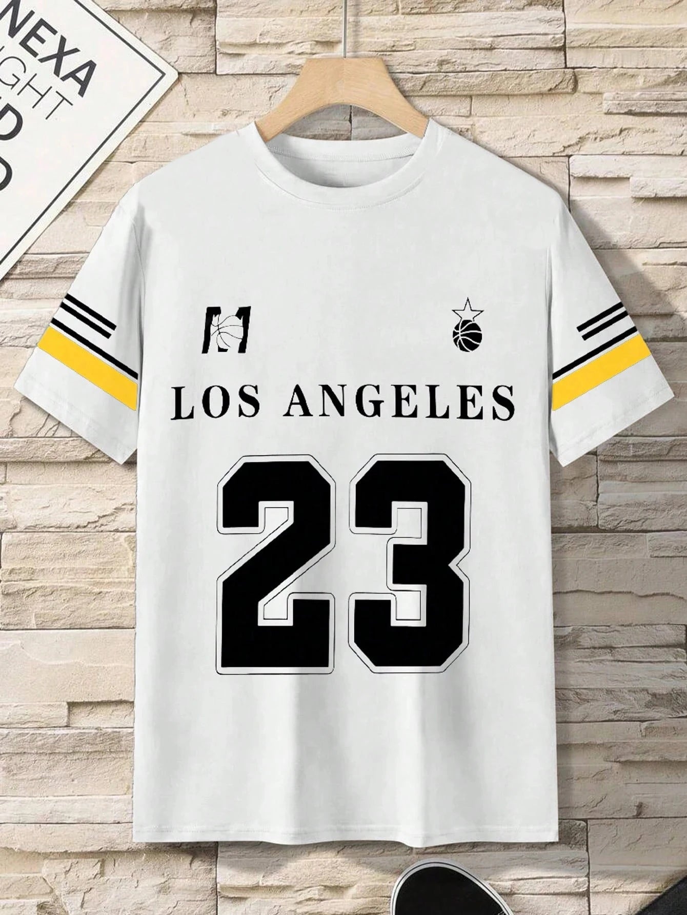تي شيرت رجالي بتصميم فريق لوس أنجلوس 23 لكرة السلة، ملابس رياضية كاجوال، ملابس رجالية مريحة، قابلة للتنفس، رقبة دائرية، أكمام قصيرة