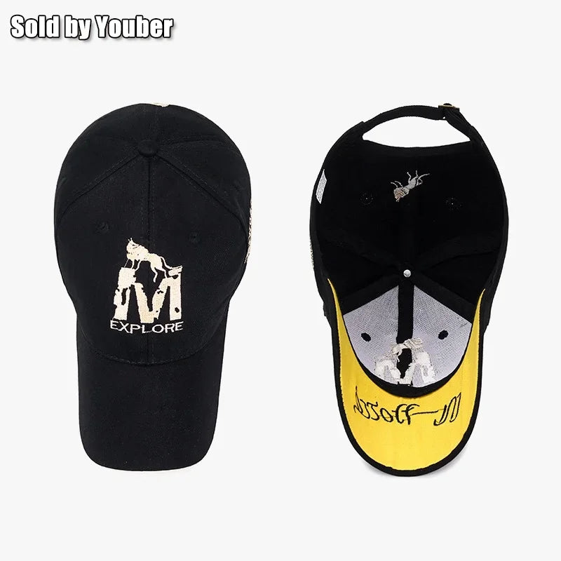 قبعة بيسبول قابلة للتعديل من القطن بتطريز حرف M على شكل طوطم ذئب وقبعة شمس وقبعات سائقي الشاحنات وقبعات للأب