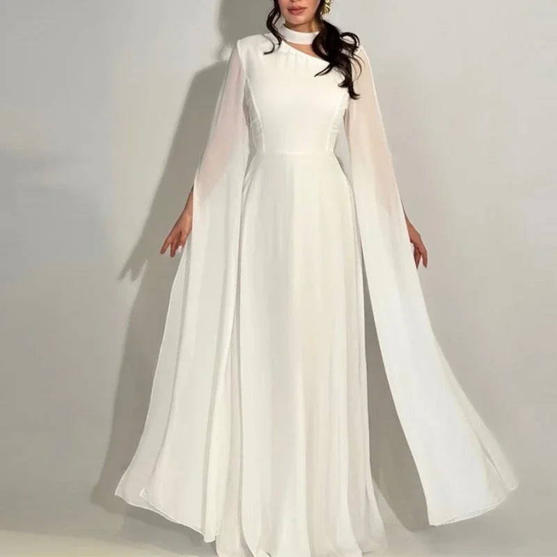 Summer Women's Clothing O-neck Long Sleeve Party Dress Elegant Solid Color Robe Dress Fashion High Waist Slim Evening Dress