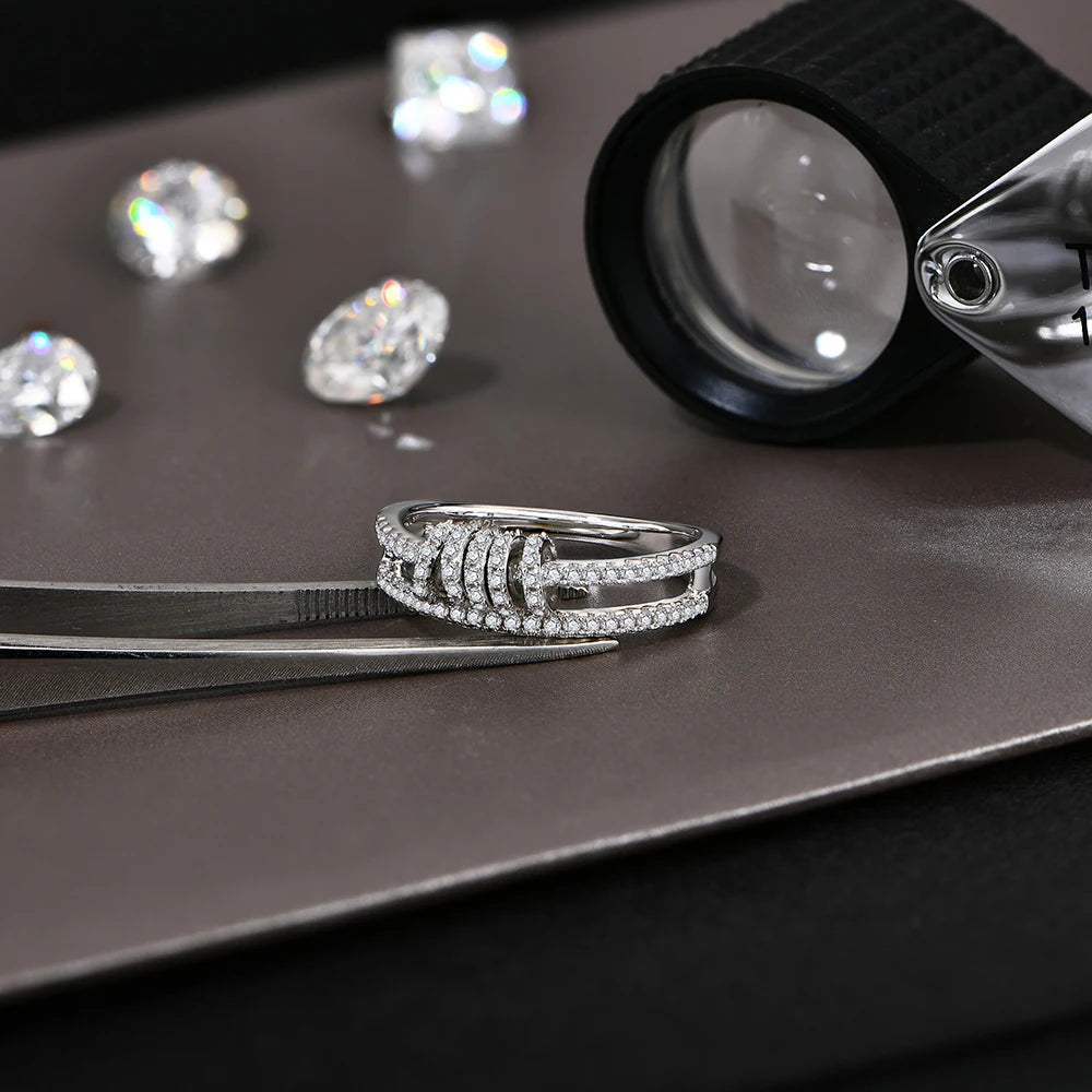 خاتم مويسانيتي كامل ساحر مخصص مرصع بالألماس اللامع من فضة إسترليني عيار 925 مطلي بالذهب للنساء مجوهرات فاخرة بالجملة