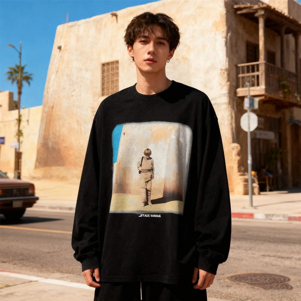 KUCLUT 1:1 SAINT OF MICHAEL STAY HERE ملابس الشارع ملابس كلاسيكية كاجوال بأكمام طويلة تي شيرت فضفاض مقاس كبير للرجال والنساء