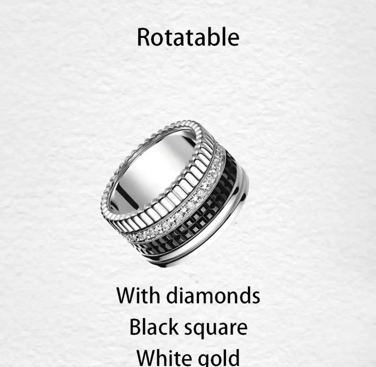 خواتم دوارة فاخرة على الطراز الفرنسي للرجال والنساء قابلة للدوران مصنوعة من مادة الموزانيت عالية الجودة باللونين الأسود والأبيض هدية للمهرجانات