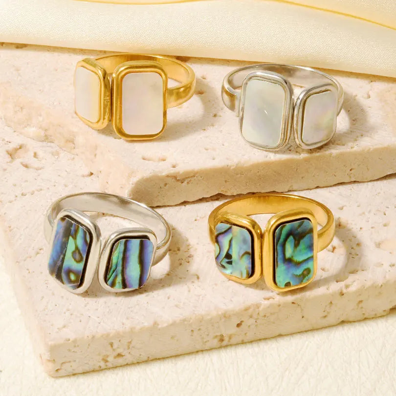 1Pc Stainless Steel Trendy Summer Geometric Sea Natural Shell Textured Chunky Open Rings Vintage Irregular Women Bagues Jewelry