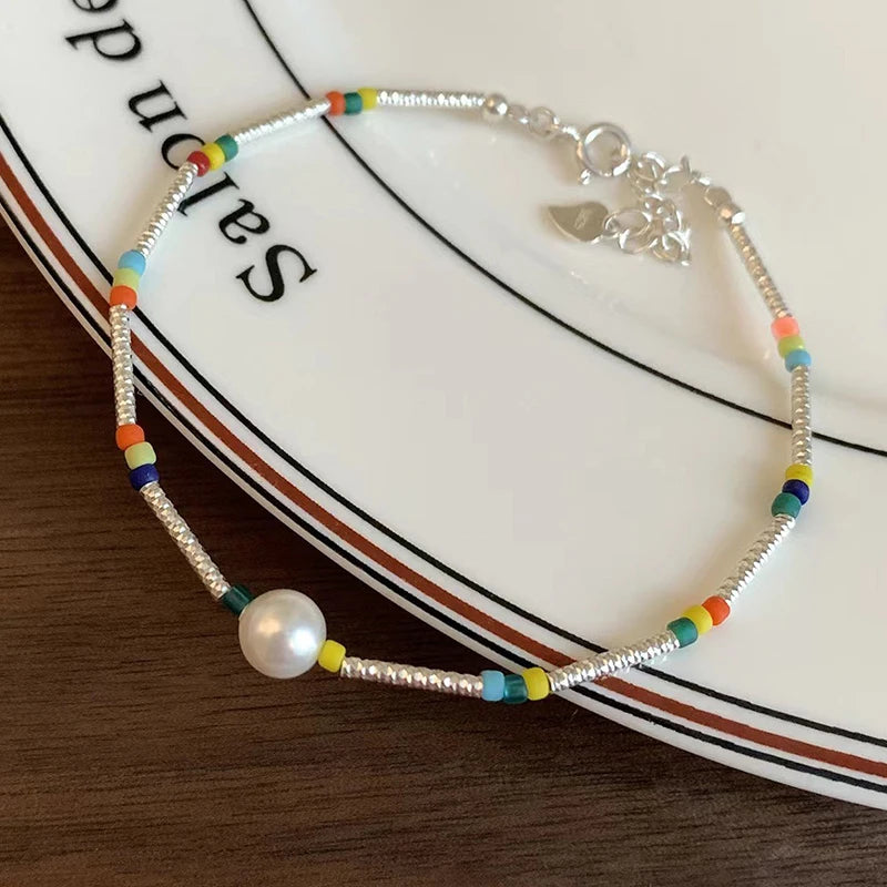 سوار PANJBJ من الفضة الإسترلينية عيار 925 عالي الجودة للنساء مصنوع من خرز الحب الكوري مجوهرات حلوة هدية شحن مباشر