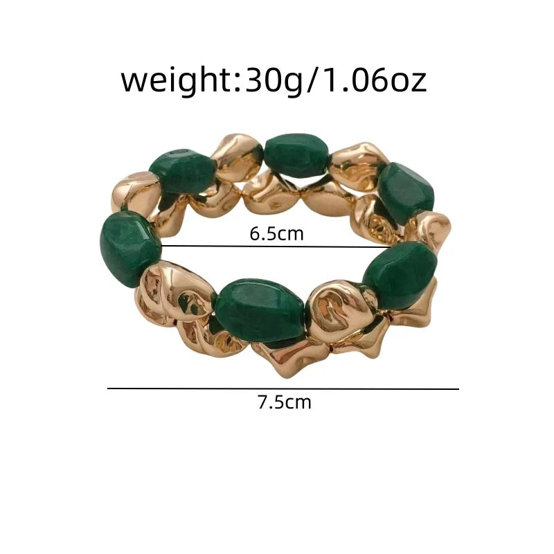 طقم أساور من قطعتين من الراتنج الأخضر للنساء مصنوع من خرز الأكريليك، عصري وقابل للتعديل، مصنوع من خيوط مرنة، إكسسوارات يدوية