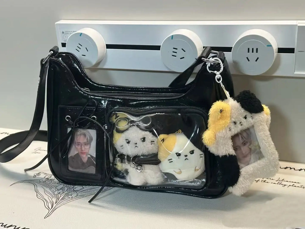 حقيبة كتف هاراجوكو SS Y2k للنساء، حقيبة كورية شفافة إيطالية، حقيبة مدرسية، حقيبة يد أنيقة بتصميم ياباني، محفظة