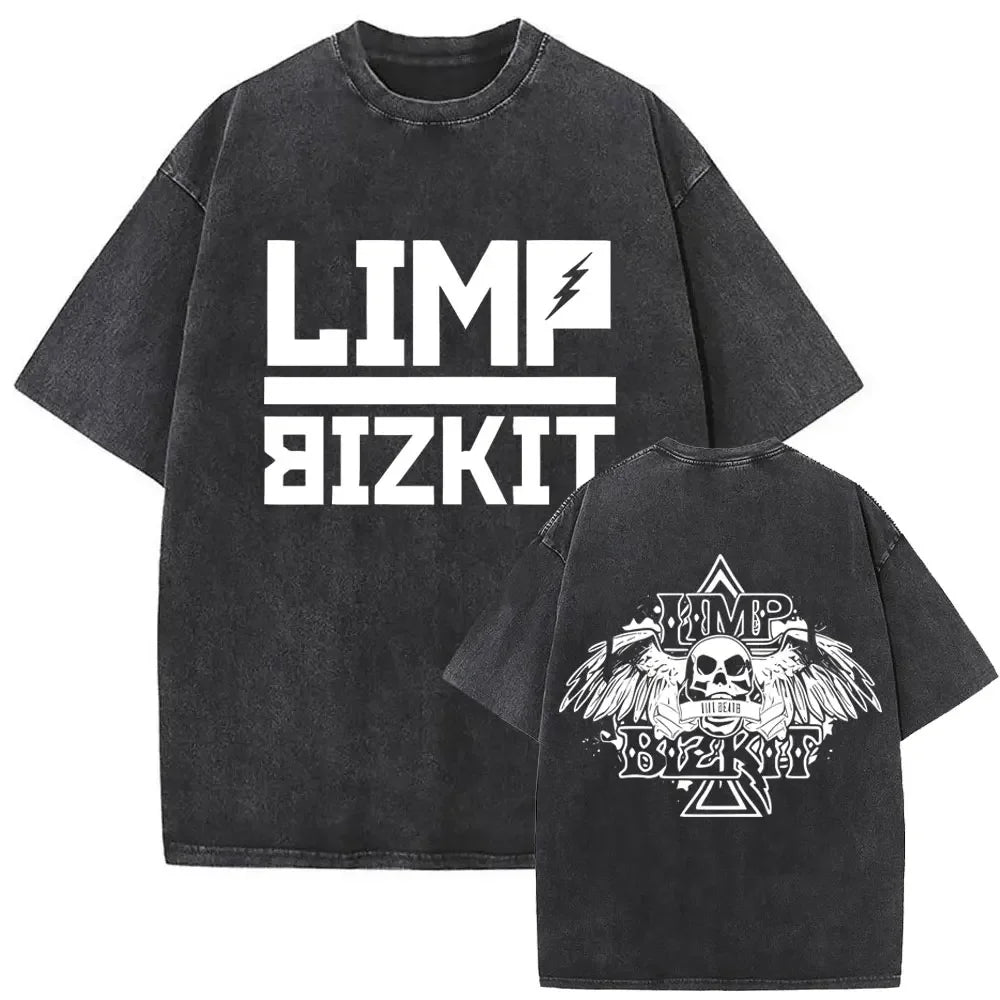 تي شيرت رجالي ونسائي قطني مطبوع عليه عبارة Washed Vintage Rock Band Limp Bizkit Loserville Tour 2025 تي شيرت رجالي ونسائي قطني بتصميم قوطي عتيق ملابس الشارع