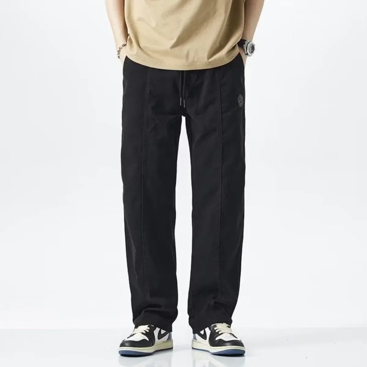 Versatile  Hot Selling Men's Casual Pants Straight Leg Wide Leg Pants with Drawstring Solid Color Men's Fashion Loose Version