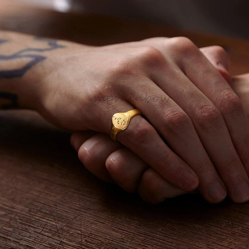 خاتم الخنصر، خاتم التوقيع، خاتم رجالي ونسائي، خواتم توقيع من الفولاذ المقاوم للصدأ مزينة بالزهور، خاتم النجمة الشمالية السماوي من الزركونيا المكعبة