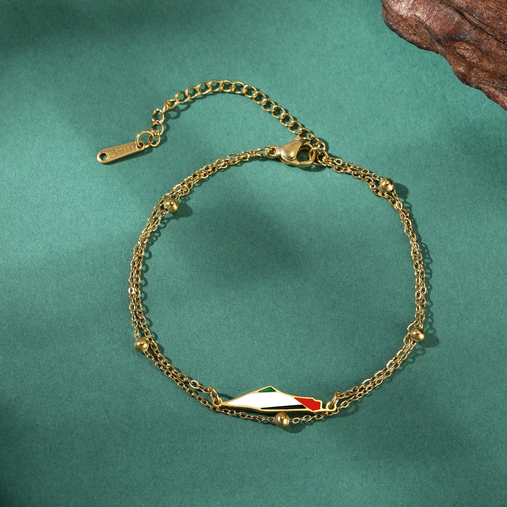 أساور نسائية من COOLTIME بتصميم خريطة فلسطين مصنوعة من الفولاذ المقاوم للصدأ بطبقتين قابلة للتعديل للرجال، سوار جغرافي مجوهرات للبيع بالجملة