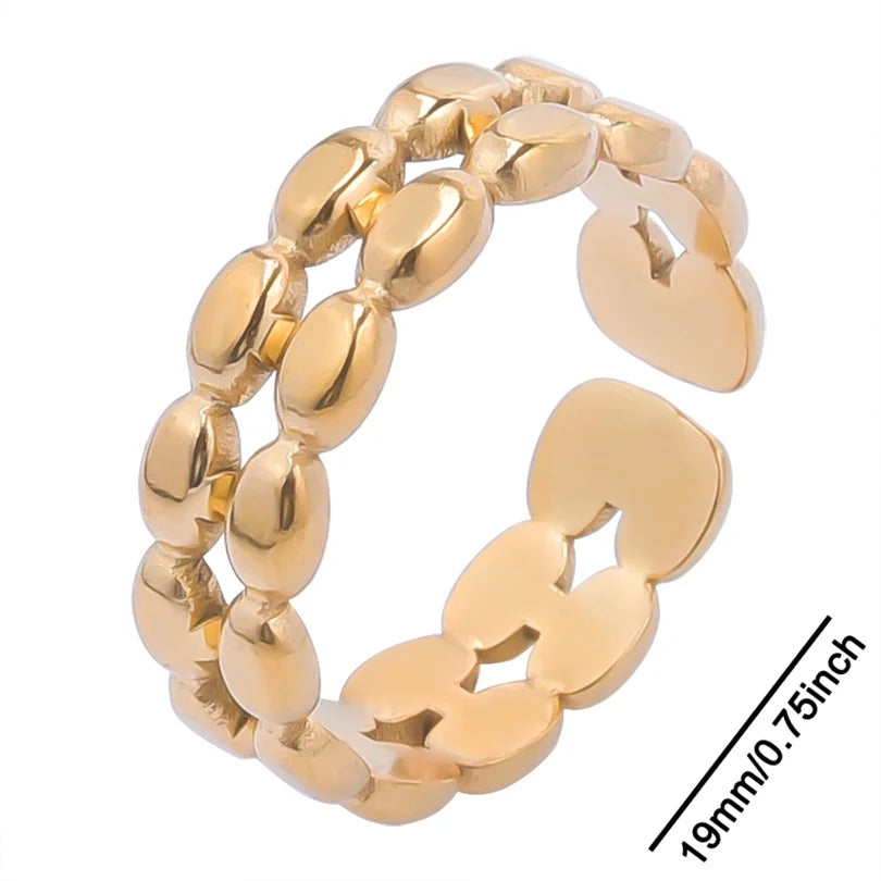 خواتم أنيقة مطلية بالذهب من الفولاذ المقاوم للصدأ، 6 قطع/مجموعة، بتصميمات زهور ونجوم وأوراق شجر وحب وثعبان، خواتم مجردة، مجوهرات نسائية بالجملة