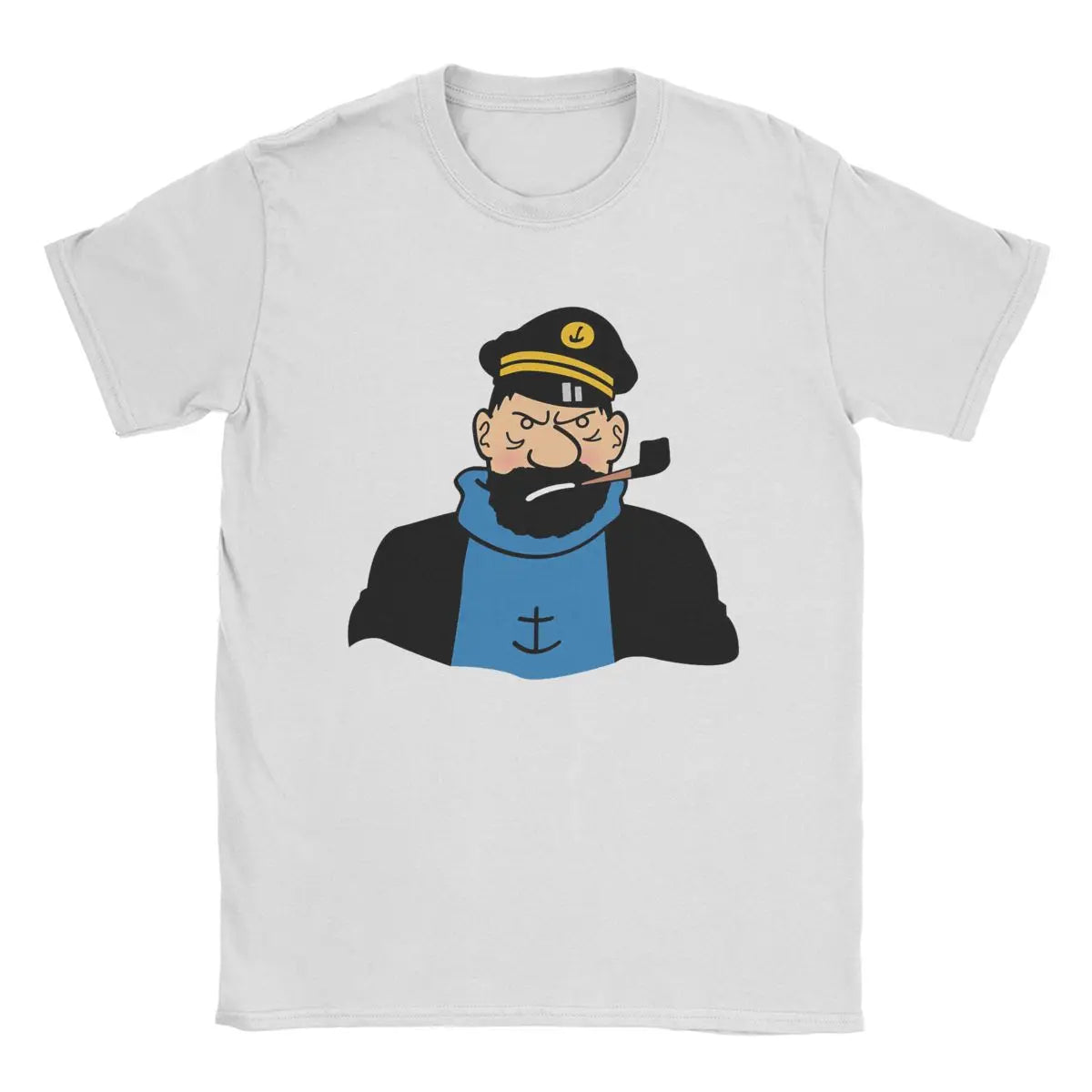 تي شيرت رجالي كابتن هادوك برسومات كرتونية رائعة بأكمام قصيرة ورقبة دائرية من القطن الخالص، ملابس بمقاسات كبيرة