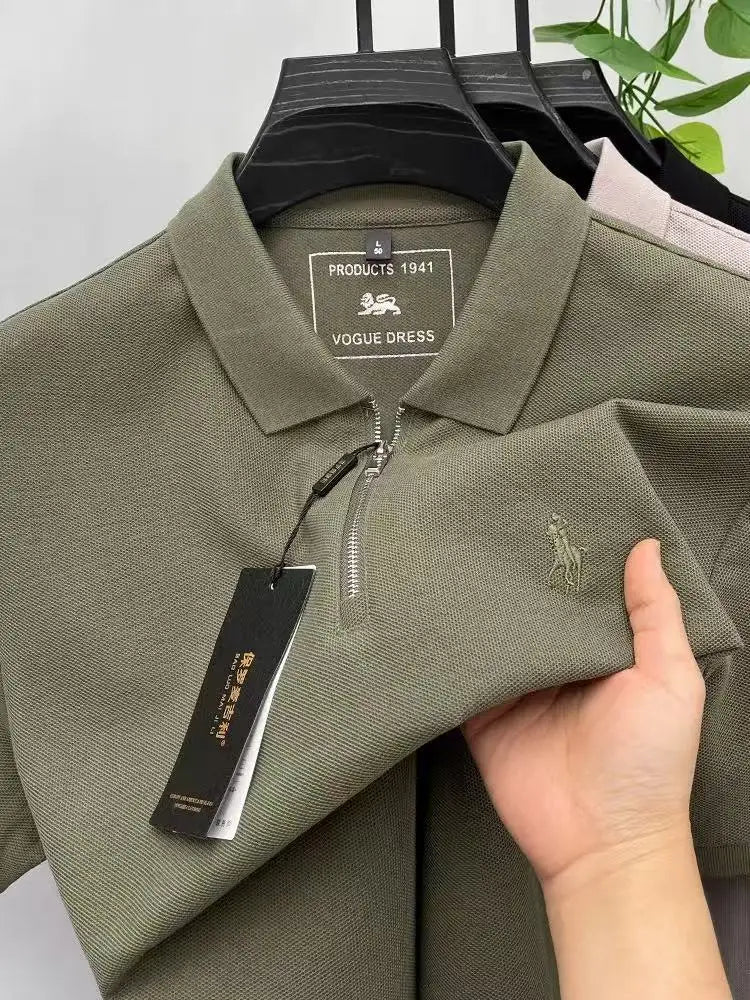 قميص بولو بأكمام قصيرة مطرز على شكل حصان من علامة تجارية عالية الجودة، اتجاه فريد بنصف سحاب فاخر، تي شيرت بول، مصمم ملابس رجالية جديدة