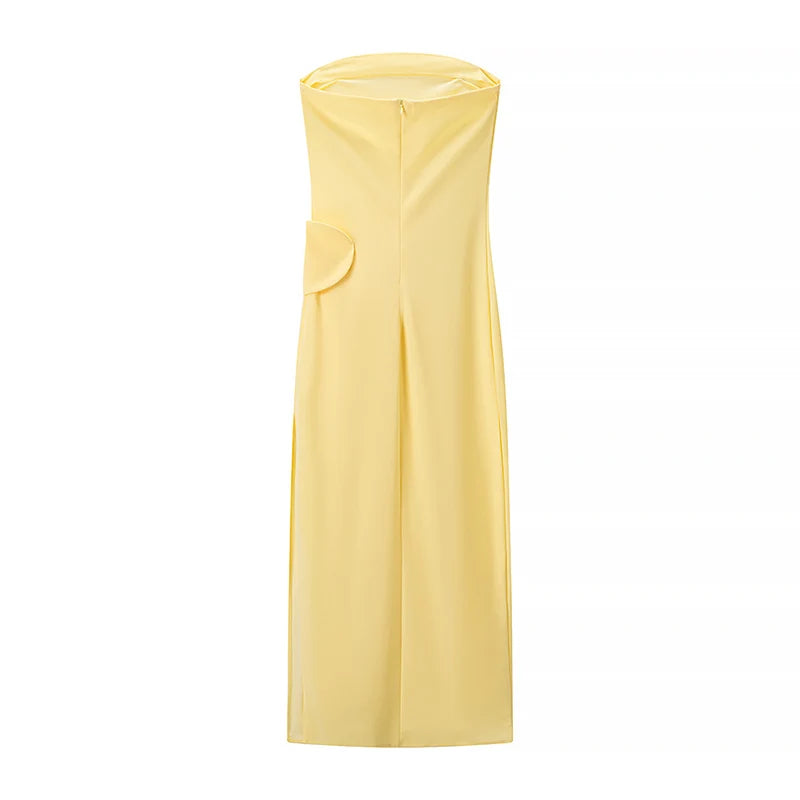 Summer Solid Color Off-shoulder 3D Flower Backless Long Dress Women Sleeveless Slit A-Line Strapless Dress Female Sexy Slim Wear