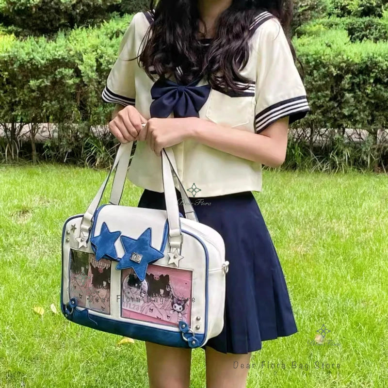 حقيبة Y2K Trendy Star Ita Bag من Lolita Girl ذات الجيب الشفاف وحقيبة كروس أنيقة للنساء حقيبة كتف أنيقة ومحفظة وحقيبة يد