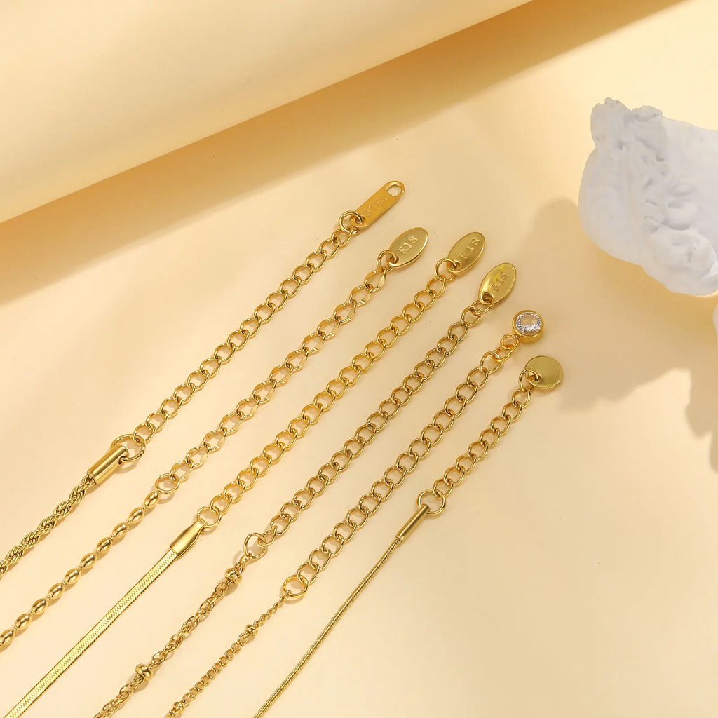 سوار نسائي رفيع من الفولاذ المقاوم للصدأ مطلي بالذهب عيار 18 قيراطًا، سلسلة معصم مقاومة للماء