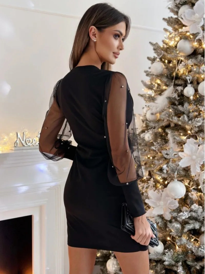 Women's Clothing V-neck Lace Long Sleeved Buttocks Wrapped Waist Dress Elegant and Versatile for Commuting Trend Party New Style