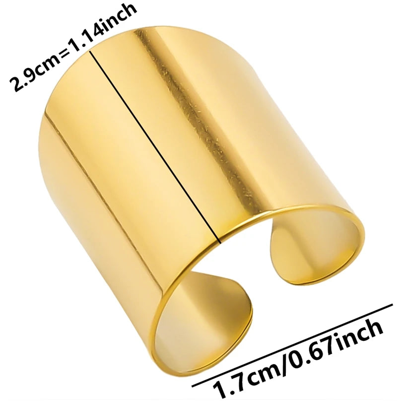 خواتم من الفولاذ المقاوم للصدأ مطلية بالذهب الحقيقي، 1/5 قطع/مجموعة، إكسسوارات للنساء والرجال، خاتم مفتوح قابل للتعديل بتصميم فراشة وقلب سميك
