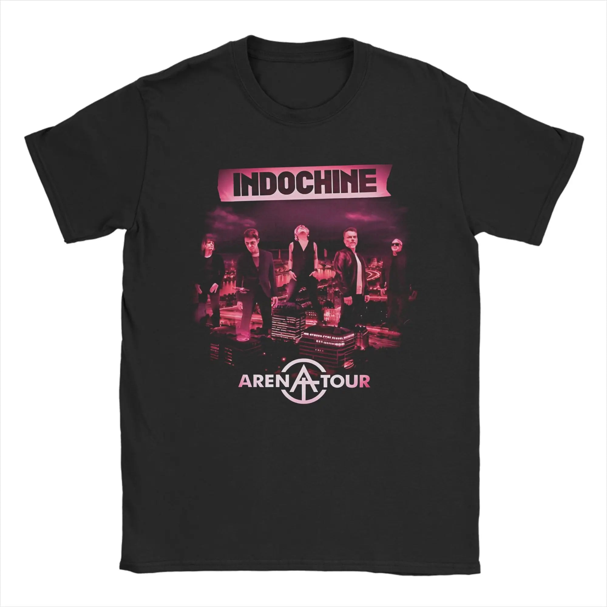 تي شيرت رجالي من القطن بتصميم كلاسيكي مطبوع عليه Indochine Arena Tour، تي شيرت برقبة دائرية، تي شيرتات بوب روك باند بأكمام قصيرة، بضائع بمقاسات كبيرة