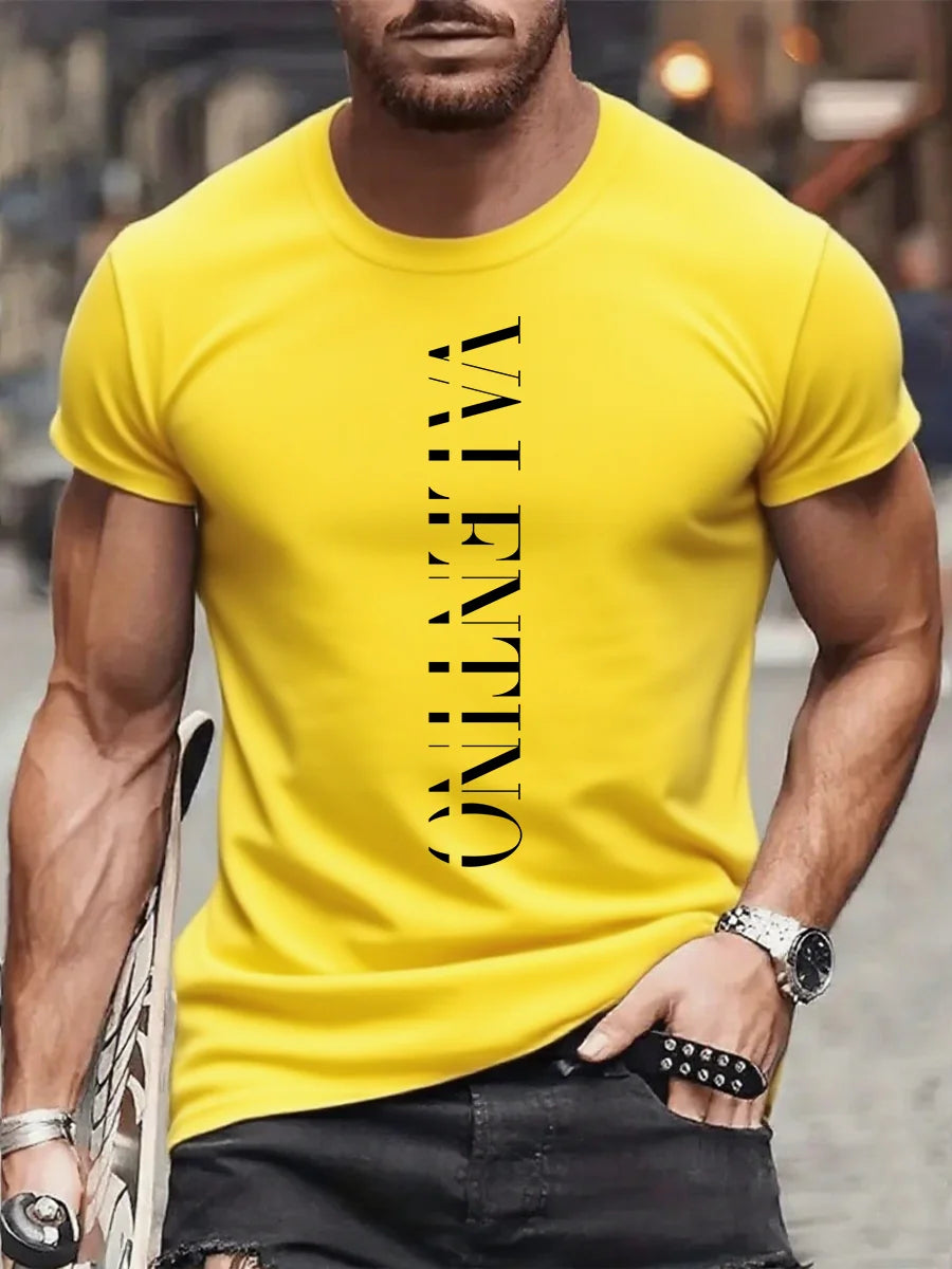 تي شيرت رجالي صيفي مطبوع بأكمام قصيرة ورقبة دائرية من ماركة فاخرة - ملابس الشارع الصيفية، توب رجالي أصلي