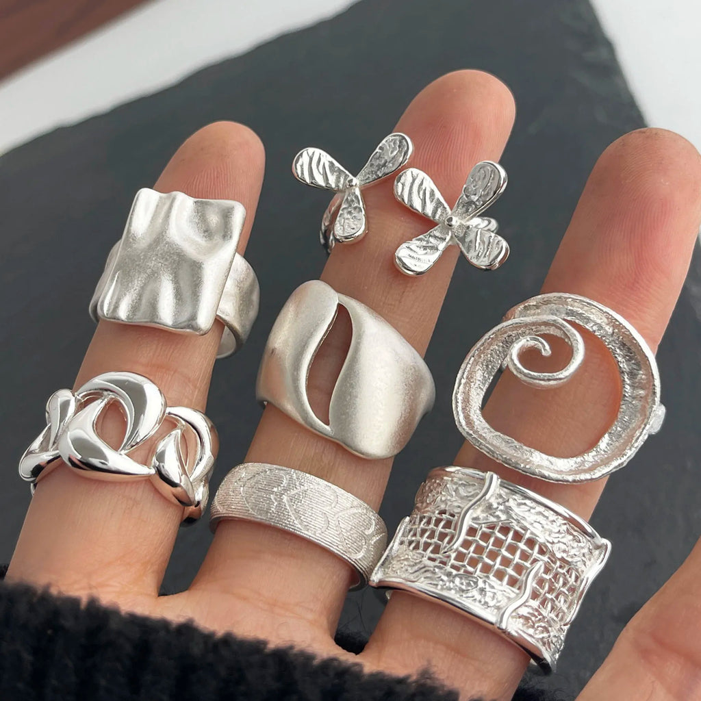 خواتم من الفضة الإسترليني عيار 925 للنساء والأزواج، بتصميم بسيط مصنوع يدويًا، مزينة بالزهور والأقواس والقلوب، هدية مجوهرات فاخرة، مضادة للحساسية.