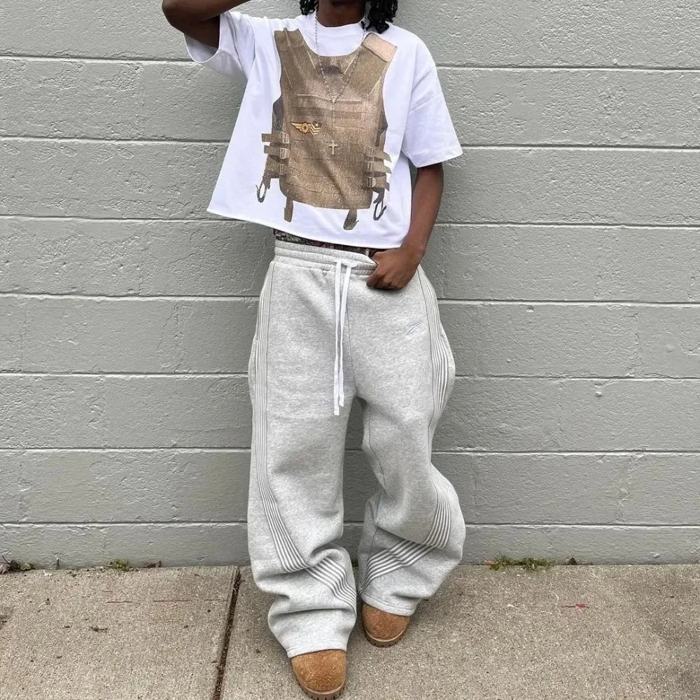 Men's Striped Casual Pants Loose Straight Leg Versatile Sports Pants Retro Streetwear Men's Pants