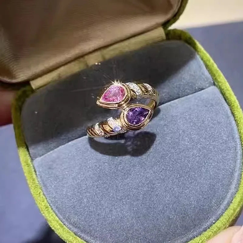 خواتم فويدجو العتيقة بتصميم ثعبان وقطرة ماء، مرصعة بالزركون الوردي والأرجواني، إكسسوارات نسائية أنيقة باللون الذهبي