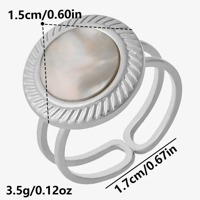 خاتم واحد عصري من الفولاذ المقاوم للصدأ، بتصميم هندسي مستوحى من البحر الطبيعي، مفتوح وسميك، بنمط صدفة بحرية، قطعة واحدة، مجوهرات نسائية عتيقة غير منتظمة