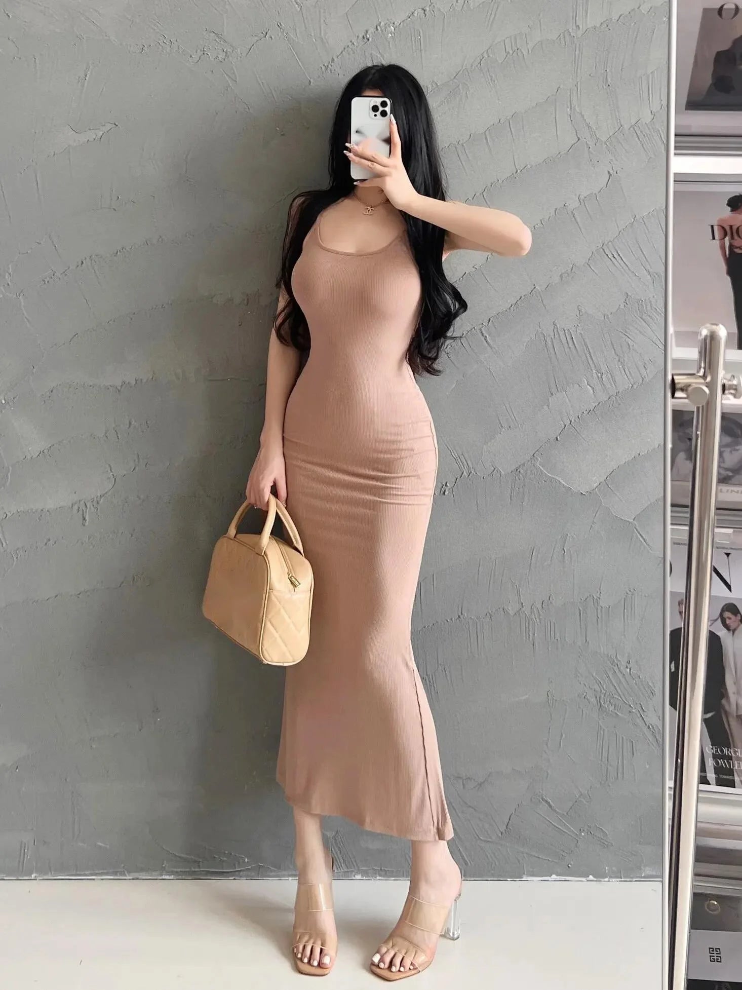 Pure Desire Spicy Girl Strap Dress, Women's Summer Look Skinny Bag Hip Split Long Dress Elegant Sweet Fashion Women Tops L7SY