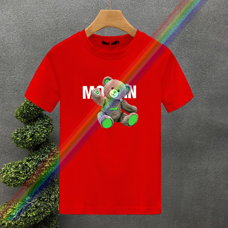 تي شيرت صيفي هاراجوكو للرجال/النساء بأكمام قصيرة، جديد وعالي الجودة، مقاس كبير، مطبوع عليه حرف دب، مصنوع من القطن بنسبة 100%