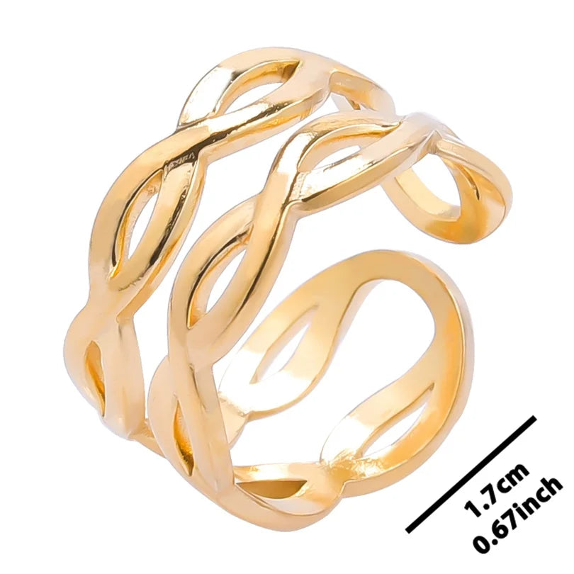 خواتم أنيقة مطلية بالذهب من الفولاذ المقاوم للصدأ، 6 قطع/مجموعة، بتصميمات زهور ونجوم وأوراق شجر وحب وثعبان، خواتم مجردة، مجوهرات نسائية بالجملة