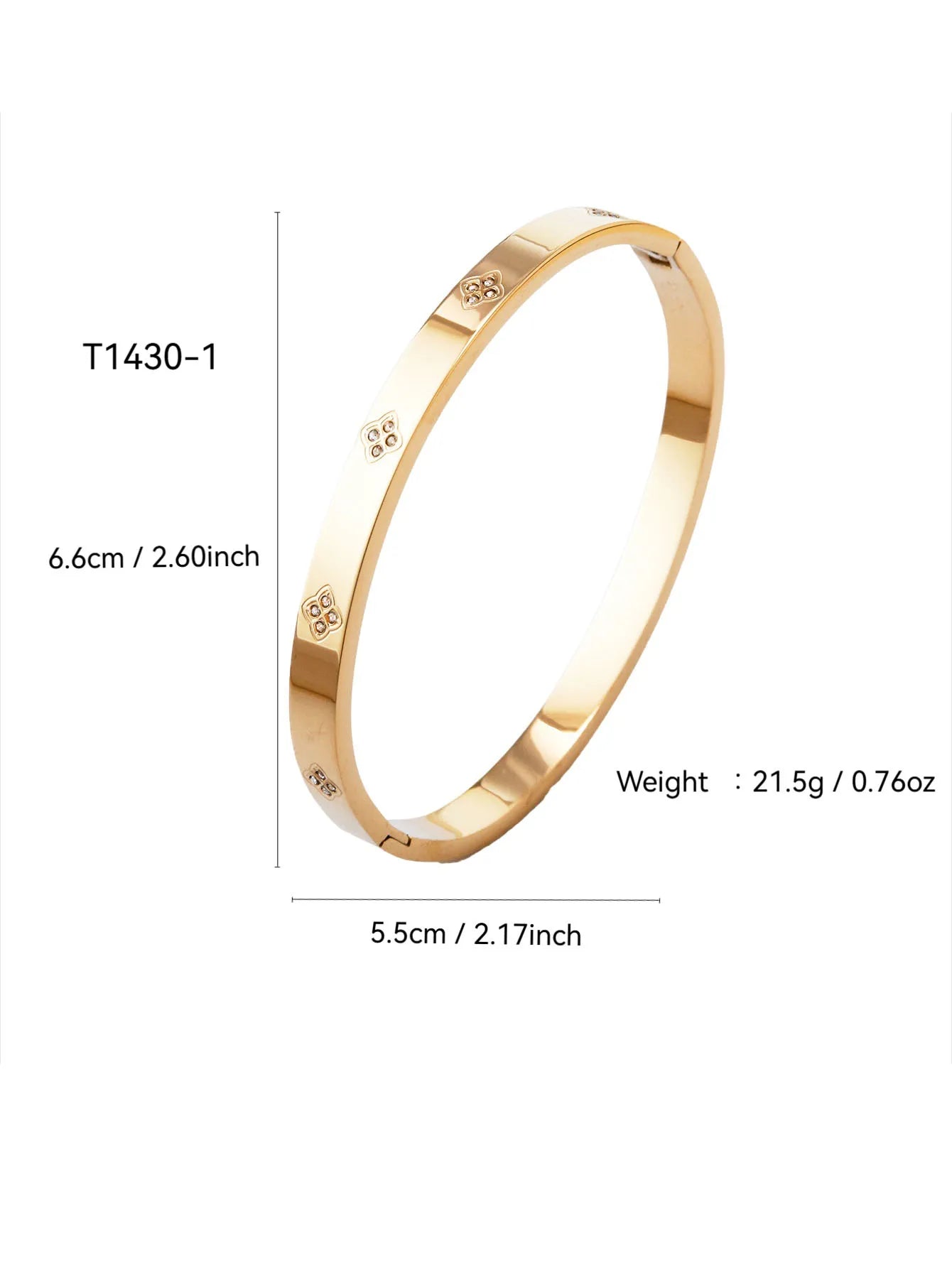 سوار أنيق من الفولاذ المقاوم للصدأ مع زهرة البرسيم الرباعية الماسية، خصر صغير، سوار مجوف من زهرة البرسيم الرباعية للنساء