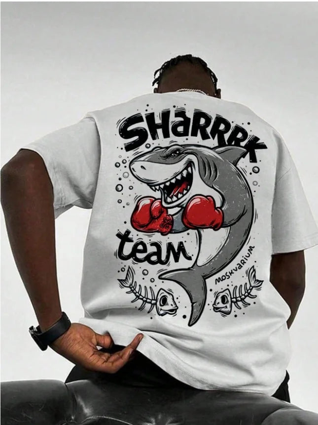 2025 Summer Men shark print Lightweight T-Shirt Man Short Sleeves Plus Size T-Shirt Vintage Jersey Tees Men sport Clothing