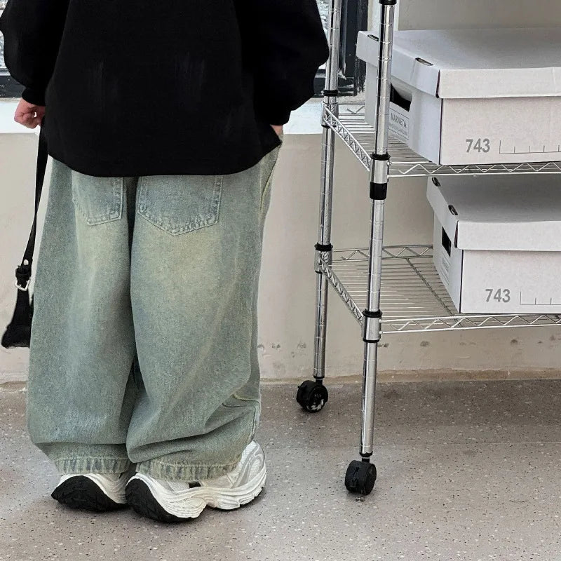 Kids Jeans Loose Straight Pants 2025 Autumn New Korean Boys' Fashion Retro Style Jeans Children's Pants Girls Clothes