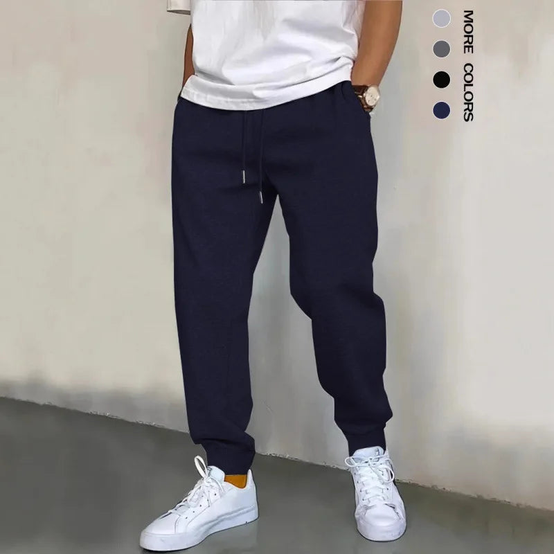 New men's high-quality solid-color sport pants - sport outfit - elastic waist - 2026 casual loose pants - black/grey - cotton jo
