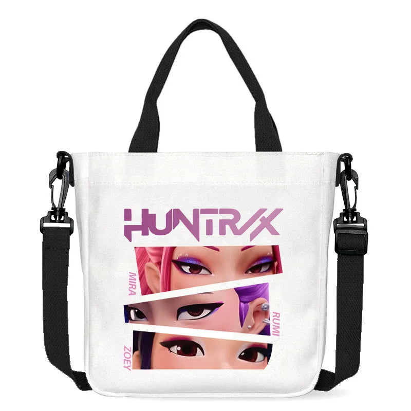 حقيبة قماشية للفتيات بتصميم صيادي أنمي شياطين من كيبوب، حقيبة يد مربعة أرجوانية بسيطة، حقيبة كتف متقاطعة، هدية عيد ميلاد