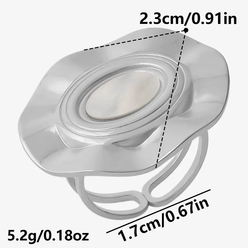 خاتم واحد عصري من الفولاذ المقاوم للصدأ، بتصميم هندسي مستوحى من البحر الطبيعي، مفتوح وسميك، بنمط صدفة بحرية، قطعة واحدة، مجوهرات نسائية عتيقة غير منتظمة