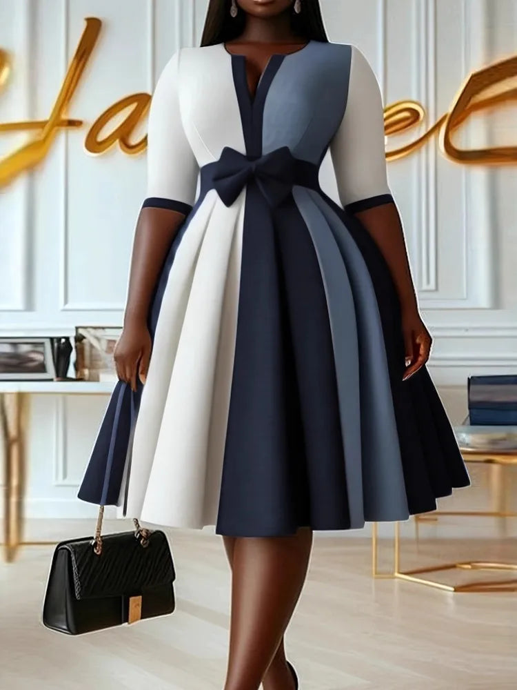 Elegant Women Luxury Formal V-Neck Midi Dress Fashion Half Sleeve Evening Ladies Street Party Vestidos 2026 Spring Summer