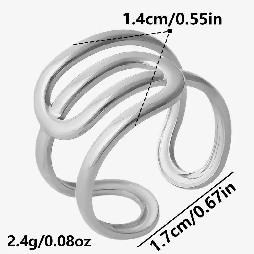 خاتم معدني عالي الجودة بتصميم غير منتظم ومجوف، مفتوح وقابل للتعديل، مصنوع من الفولاذ المقاوم للصدأ، مناسب للنساء والرجال، إكسسوارات مستوحاة من زهرة ونجمة البحر