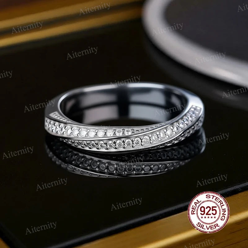 خاتم فضة أصلي 100% S925 للرجال والنساء فاخر لامع D VVS1 مويسانيتي اجتياز قلم اختبار الماس وخواتم الزركون للجنسين