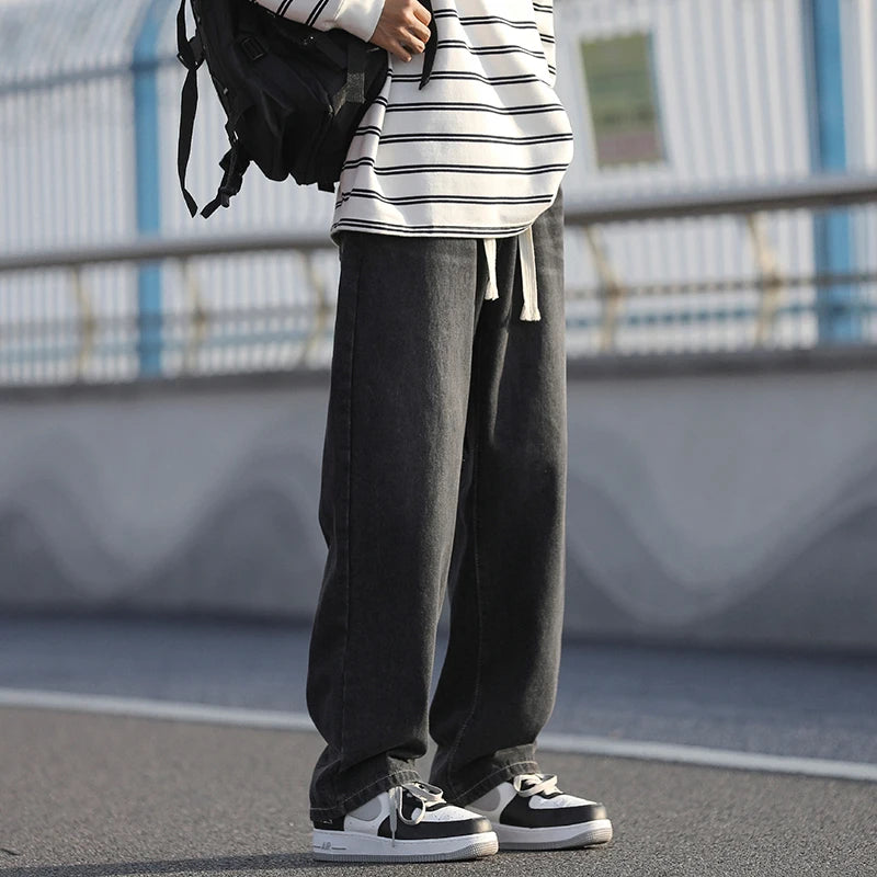 2025 Spring/Summer New 4-Color Retro Aged Men's Loose Straight leg Jeans Fashion Korean High Street Denim Pants Street Wear Men'