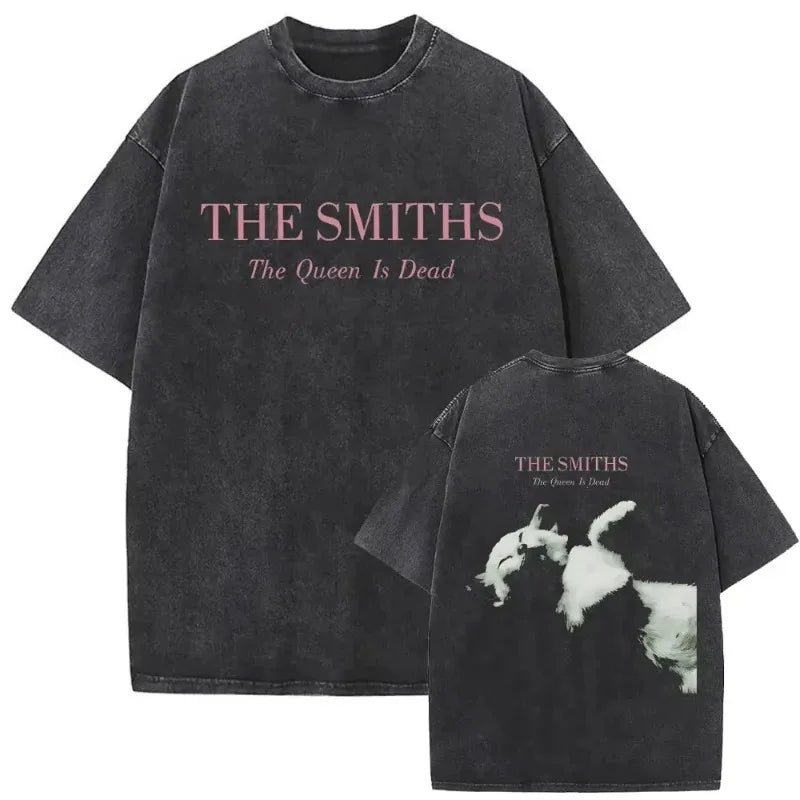 تي شيرت رجالي ونسائي مطبوع عليه شعار فرقة الروك البريطانية The Smiths The Queen Is Dead، تي شيرت بديل من فرقة موريسي المستقلة من ثمانينيات القرن العشرين