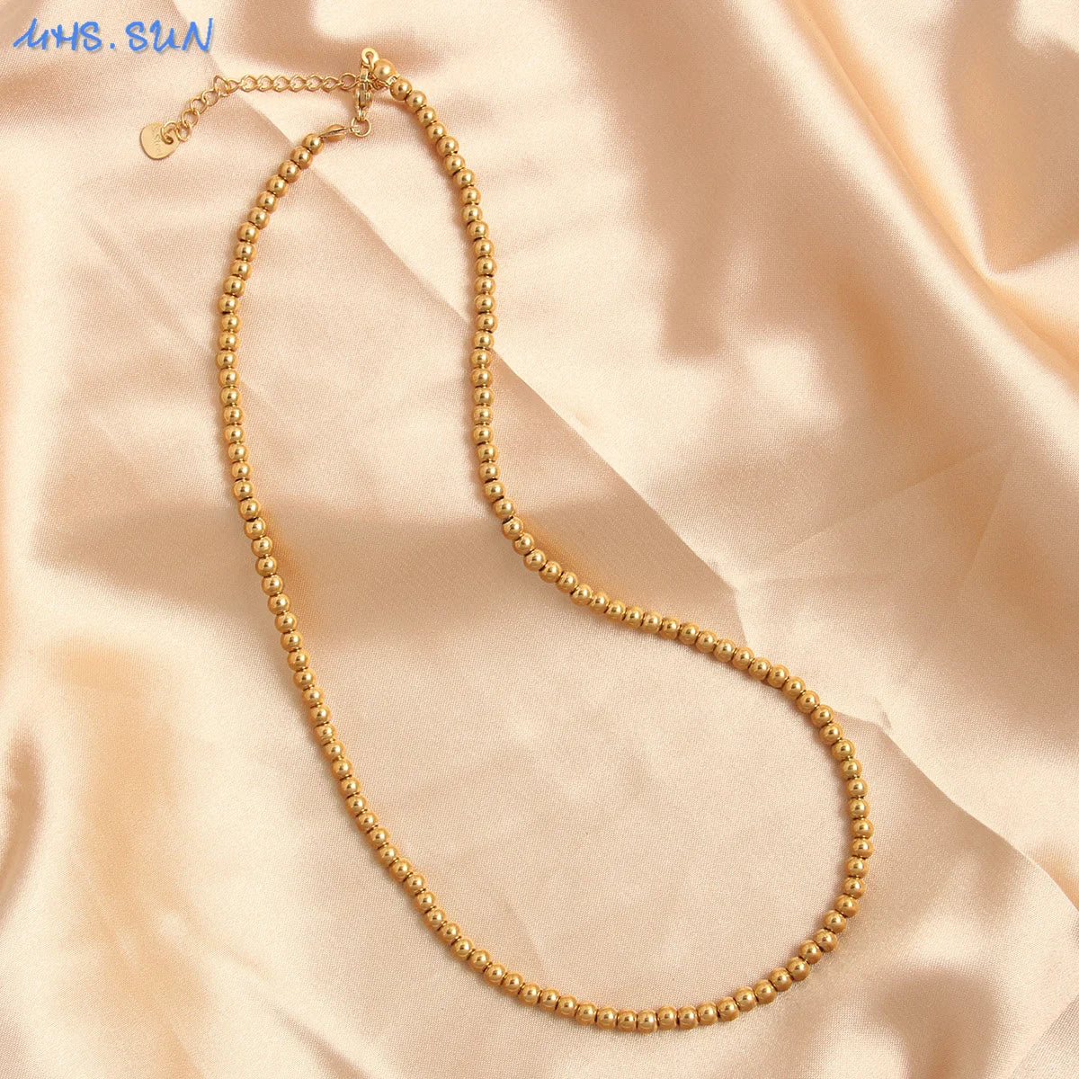 قلادة MHS.SUN العصرية المصنوعة من الفولاذ المقاوم للصدأ باللون الذهبي والمزينة بحبات اللؤلؤ 4/6/8/10 مم من الخرز المعدني مجوهرات قابلة للتعديل للنساء والرجال
