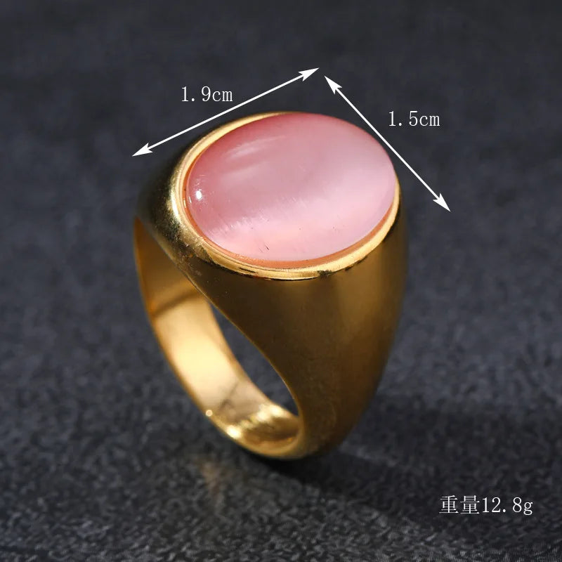 Vintage 316L Stainless Steel Black Pink Green Stone Ring For Women Men 2025 New Finger Fashion Jewelry Accessories 6-12 Big Size