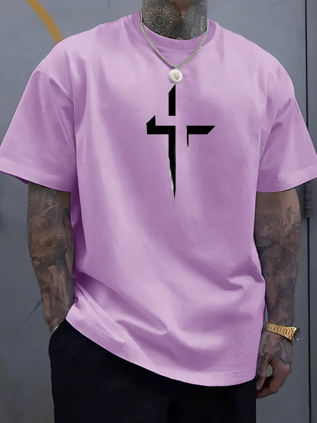 تيشيرت صيفي رجالي قطني 100%، فضفاض، بمقاسات كبيرة، مطبوع عليه شعار Cross Creative، مريح، بياقة دائرية وأكمام قصيرة