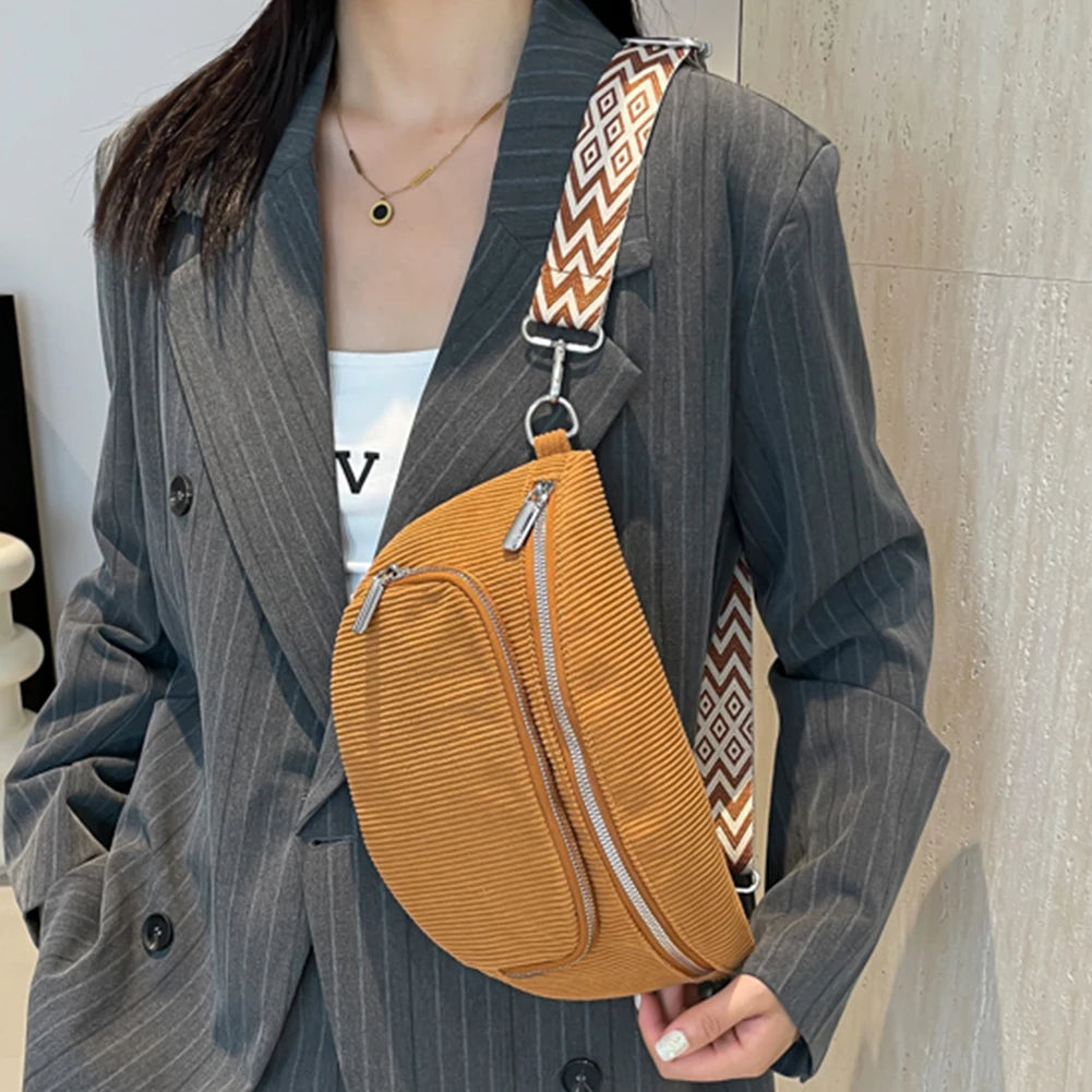 حقيبة صدر من قماش مخملي وحقيبة كروس أنيقة وحقيبة خصر عصرية وحزام جيتار عريض وحقيبة خصر كاجوال وحقيبة كتف رياضية متعددة الجيوب