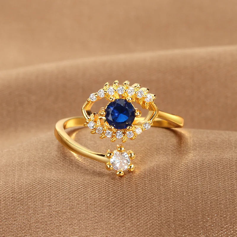 خواتم YILOUCD زرقاء زركون عيون الشيطان مفتوحة قابلة للتعديل، خواتم تركية محظوظة على شكل عين الحسد للنساء، مجوهرات زفاف